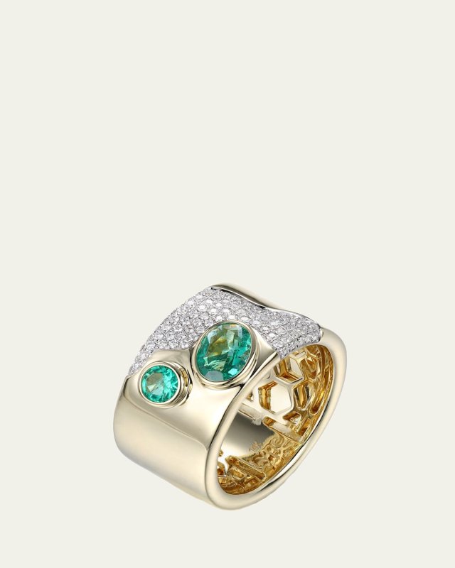 Lava 14K Gold Double Emerald Cocktail Ring with Diamonds